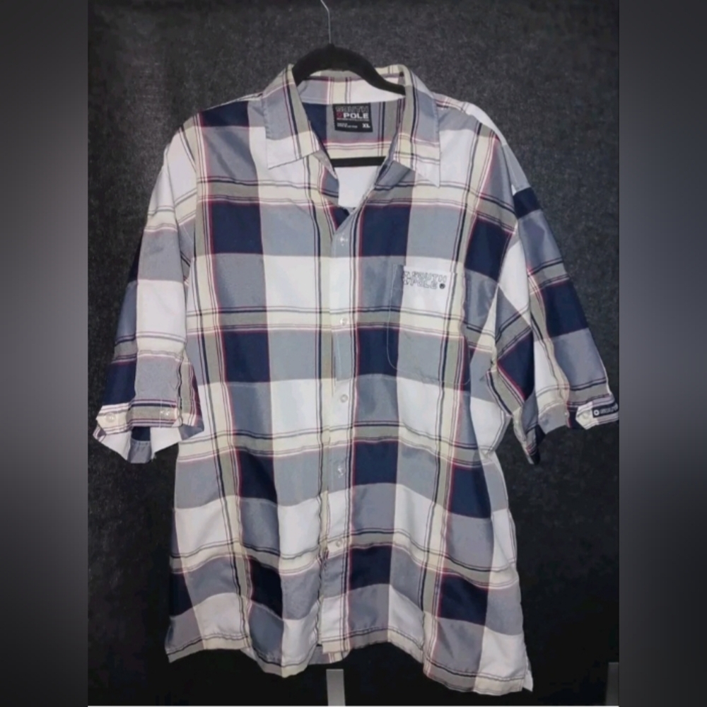 Southpole Men's Plaid Shirt‎ White Blue Red yellow short sleeve button down XL
